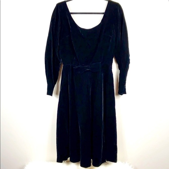 VINTAGE Crushed Velvet Bow Midi Dress Size M/L - Picture 3 of 16